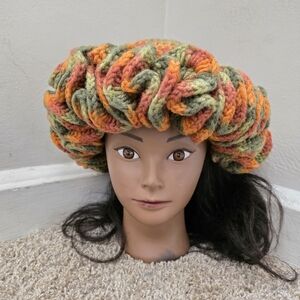Multicolor Crochet Hat with Ruffle Detail